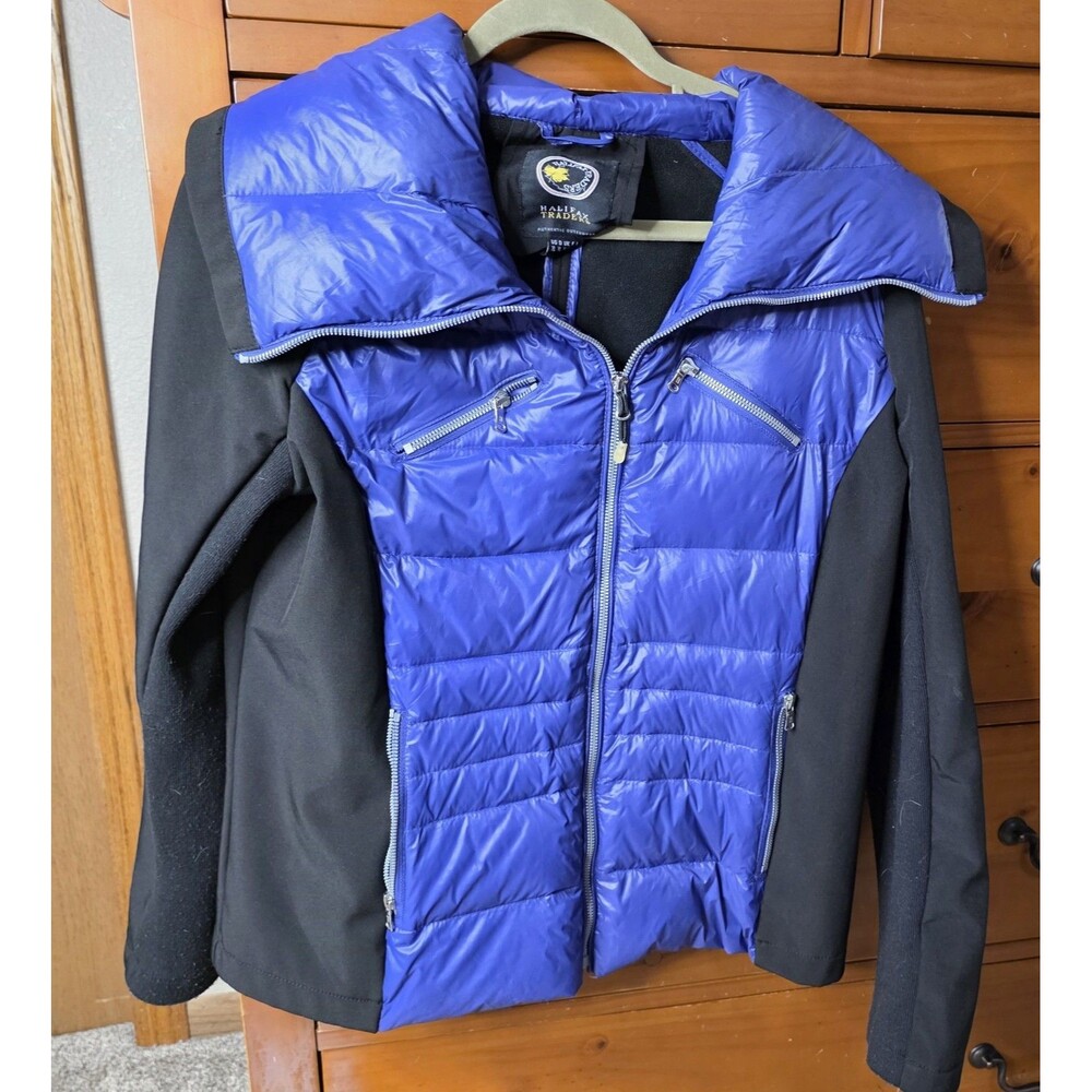 Halifax Traders Jacket Size XL Purple Black Puffer Shawl Collar Slim Fit